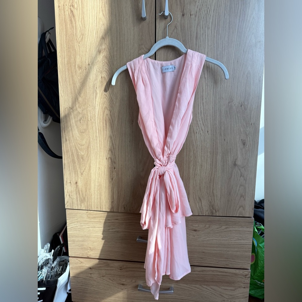 Pastel Pink Lioness Mini Dress with Tie Front